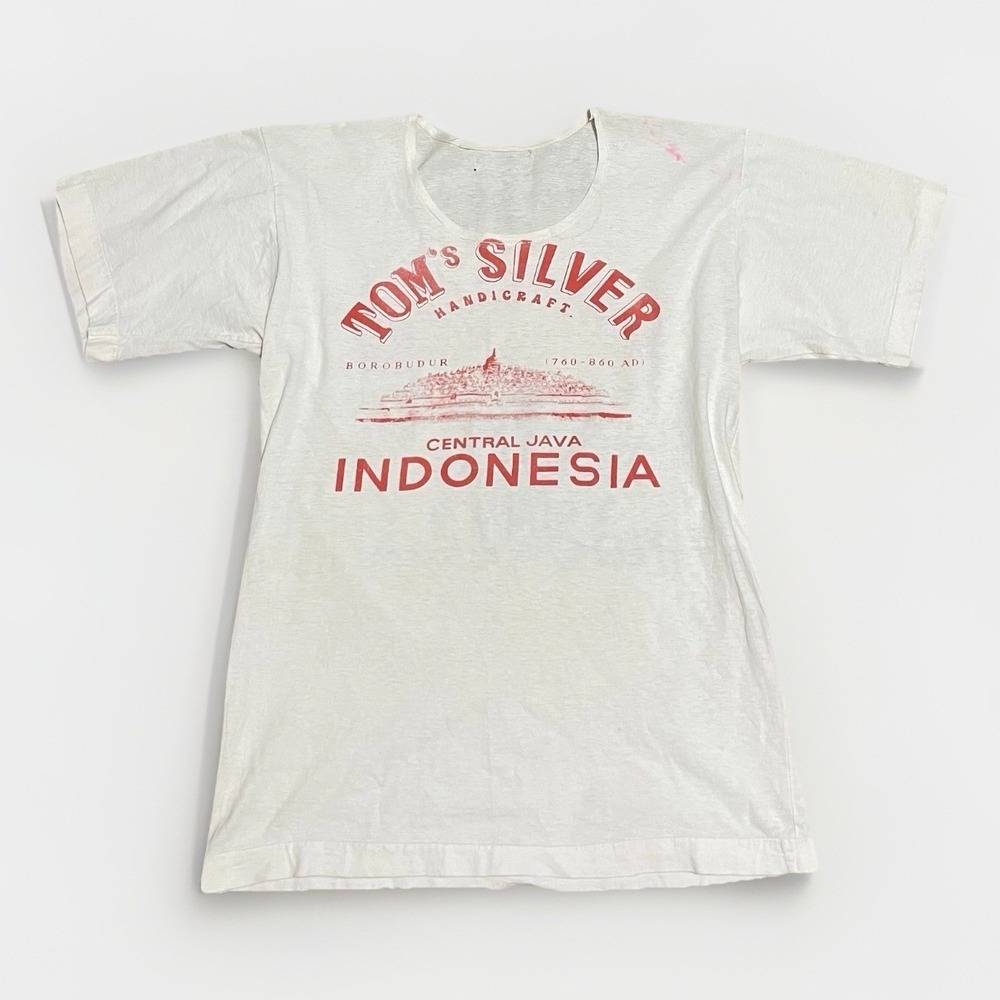 70s 80s Vintage Indonesia T Shirt Souvenir Single Stitch Thin Toms Silver